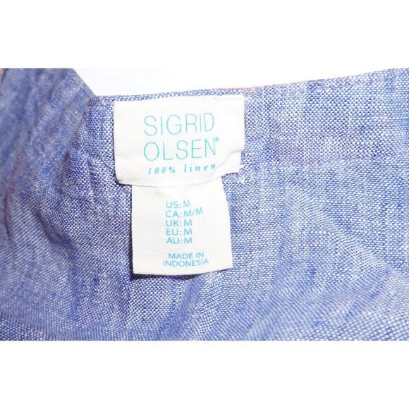 Sigrid Olsen 100% Linen Sleeveless Dress – Blue with Pink Trim – V-Neck – Size M - Picture 6 of 12